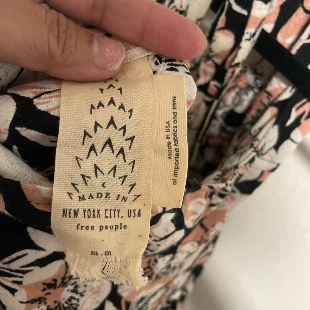 Free People Black and Cream Floral Mini‎ Dress Size Medium
